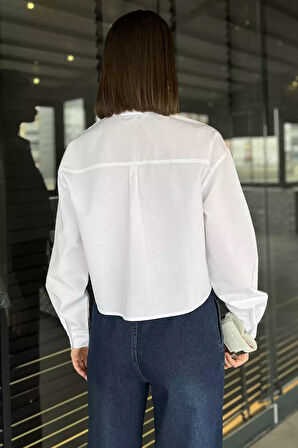 Taşlı Kadın Crop Top Gömlek