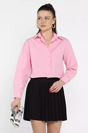 Uzun Kol Kadın Crop Top Gömlek