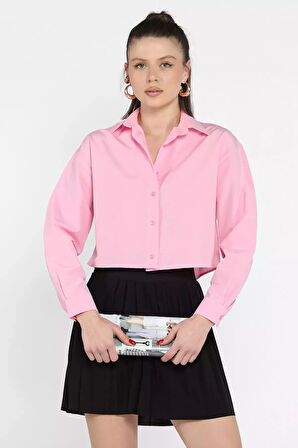 Uzun Kol Kadın Crop Top Gömlek