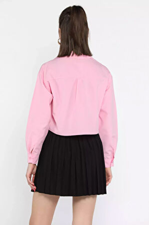 Uzun Kol Kadın Crop Top Gömlek