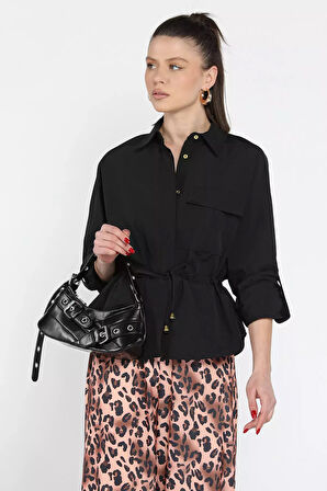 Bel Bağcıklı Uzun Kol Kadın Gömlek