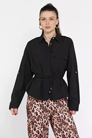 Bel Bağcıklı Uzun Kol Kadın Gömlek