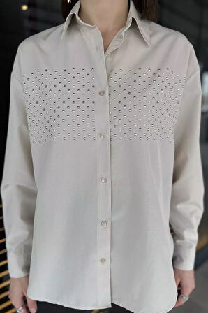 Taş Detaylı Oversize Kadın Gömlek