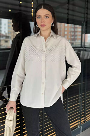 Taş Detaylı Oversize Kadın Gömlek