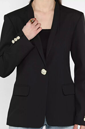 Kadın Düğme Detaylı Kruvaze Yaka Blazer Ceket