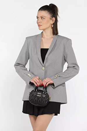 Kadın Düğme Detaylı Kruvaze Yaka Blazer Ceket