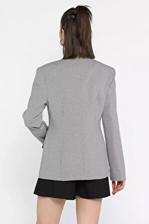 Kadın Düğme Detaylı Kruvaze Yaka Blazer Ceket