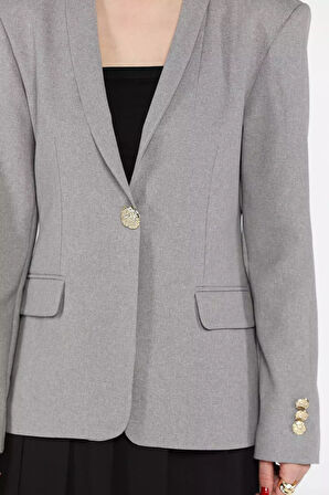 Kadın Düğme Detaylı Kruvaze Yaka Blazer Ceket