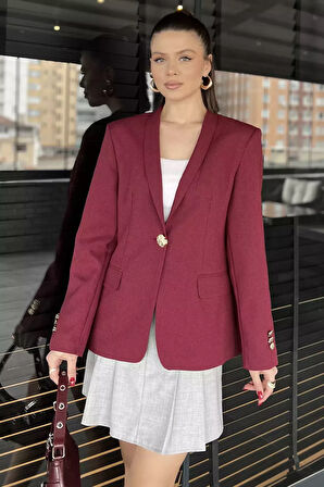 Kadın Düğme Detaylı Kruvaze Yaka Blazer Ceket
