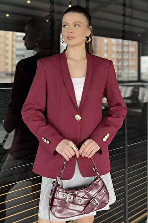 Kadın Düğme Detaylı Kruvaze Yaka Blazer Ceket