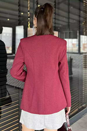 Kadın Düğme Detaylı Kruvaze Yaka Blazer Ceket