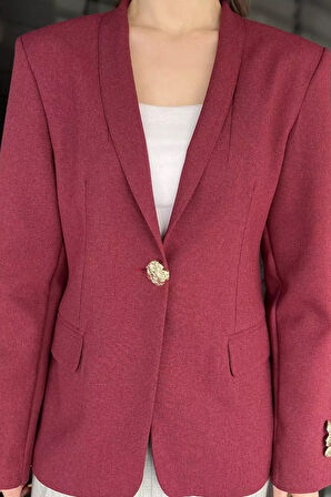 Kadın Düğme Detaylı Kruvaze Yaka Blazer Ceket