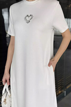 Bisiklet Yaka Taş Detaylı Cepli Kadın Kısa Kol Elbise