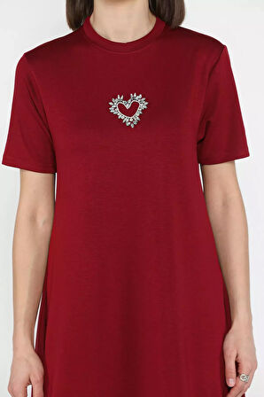 Bisiklet Yaka Taş Detaylı Cepli Kadın Kısa Kol Elbise