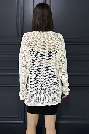 Düğme Detaylı Ajurlu Kadın Triko Hırka