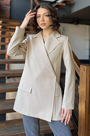 Yan Yırtmaçlı Astarlı Kadın Blazer Ceket