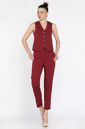 Kadın Düğme Detaylı Astarlı Yelek Pantolon İkili Takım