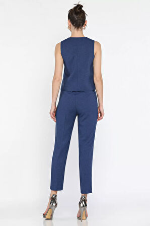 Kadın Düğme Detaylı Astarlı Yelek Pantolon İkili Takım