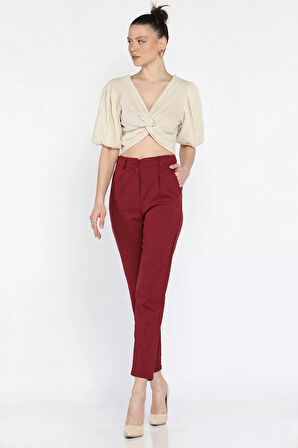 Kadın Yüksek Bel Kumaş Pantolon