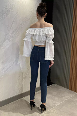 Kadın Likralı Jean Kot Pantolon