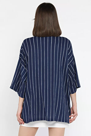 Kadın Çizgi Desenli Bürümcük Kimono