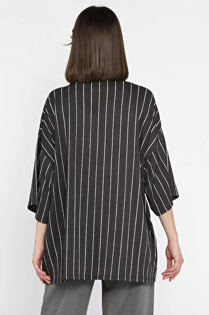 Kadın Çizgi Desenli Bürümcük Kimono