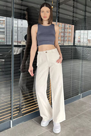 Kadın Yüksek Bel Palazzo Keten Pantolon