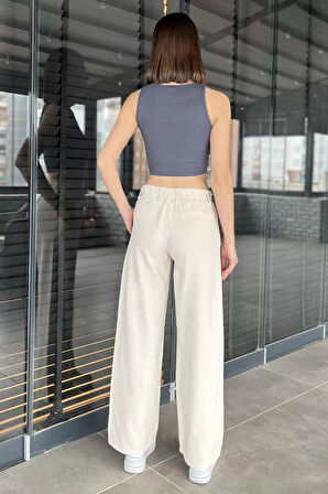 Kadın Yüksek Bel Palazzo Keten Pantolon