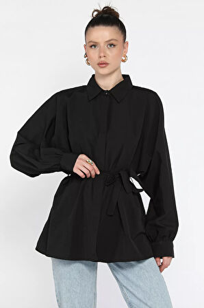 Kadın Bel Kuşak Detaylı Salaş Gömlek