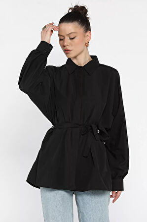 Kadın Bel Kuşak Detaylı Salaş Gömlek