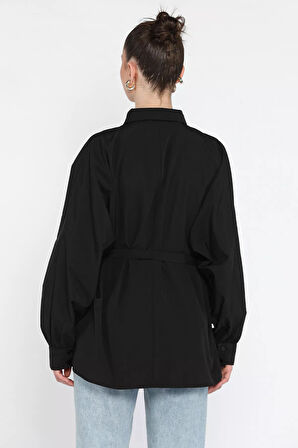 Kadın Bel Kuşak Detaylı Salaş Gömlek