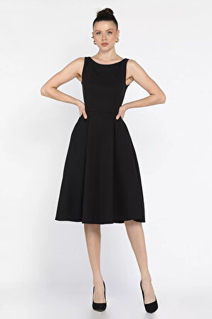 Kadın Fermuarlı Cepli Kolsuz Elbise