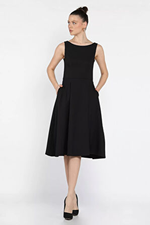 Kadın Fermuarlı Cepli Kolsuz Elbise