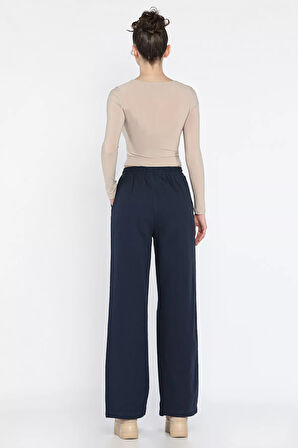 Kadın Yüksek Bel Palazzo Keten Pantolon