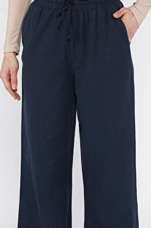 Kadın Yüksek Bel Palazzo Keten Pantolon