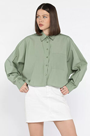 Kadın Tek Cepli Yarasa Kol Gömlek