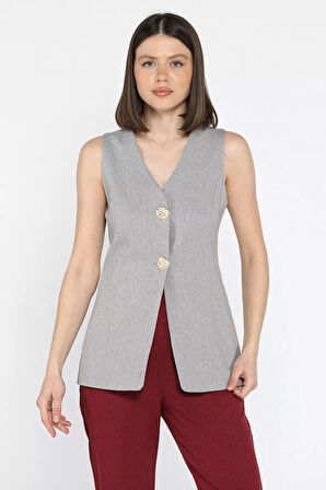 Astarlı Düğme Detaylı Kadın Yelek