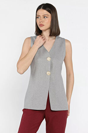 Astarlı Düğme Detaylı Kadın Yelek