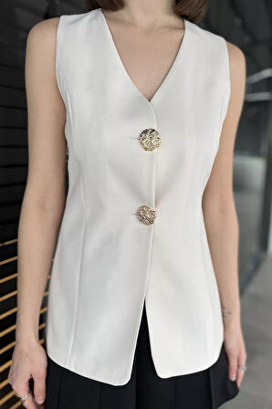 Astarlı Düğme Detaylı Kadın Yelek