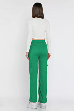 Kadın Bel Lastikli Bol Paça Kargo Cep Pantolon