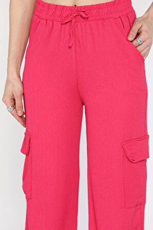 Kadın Bel Lastikli Bol Paça Kargo Cep Pantolon