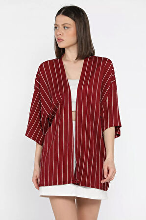Kadın Çizgi Desenli Bürümcük Kimono
