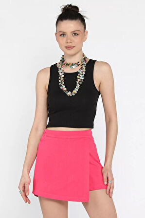 Kadın Fermuarlı Bel Lastikli Gabardin Şort Etek