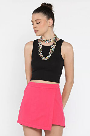 Kadın Fermuarlı Bel Lastikli Gabardin Şort Etek