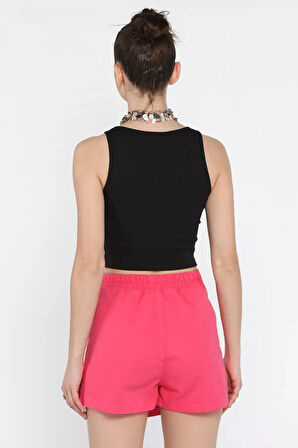 Kadın Fermuarlı Bel Lastikli Gabardin Şort Etek