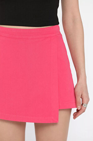 Kadın Fermuarlı Bel Lastikli Gabardin Şort Etek