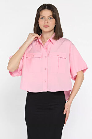 Kadın Çift Cepli Kısa Kol Gömlek
