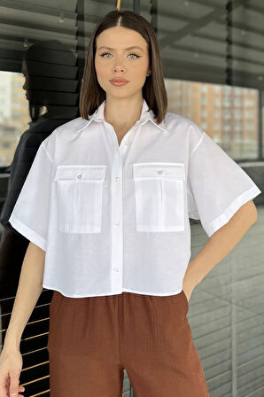 Kadın Çift Cepli Kısa Kol Gömlek
