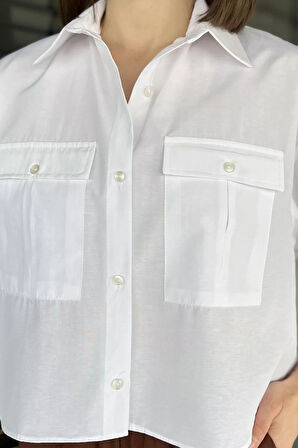 Kadın Çift Cepli Kısa Kol Gömlek