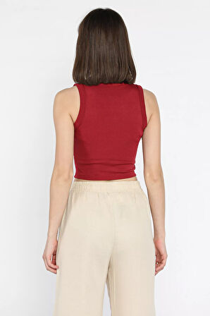 Kadın Bisiklet Yaka Sıfır Kol Crop Top Bluz